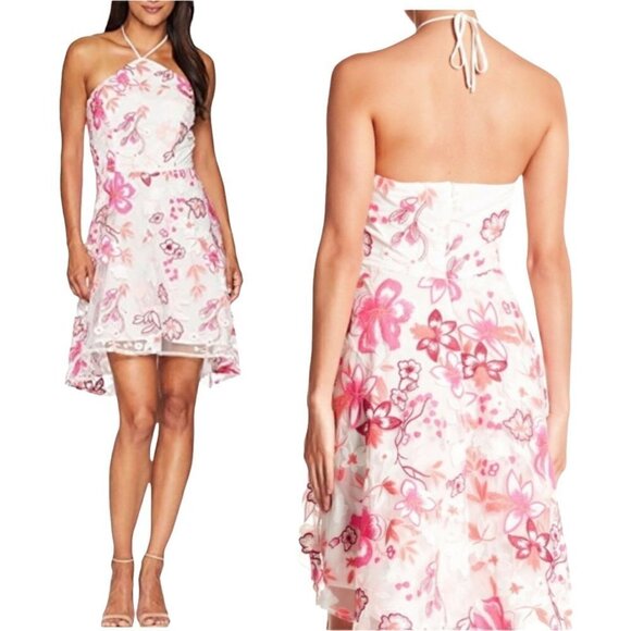 Alexia Admor NWT ALISON Halter Pink Embroidered Hi Low Dress Floral Womens SZ 8 - Picture 1 of 11